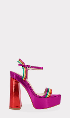 RAINBOW TACONES ALTOS PARA MUJER DE PLATAFORMA CUADRADA CON STRAP MULTICOLOR AL FRENTE Y TALON DESCUBIERTO