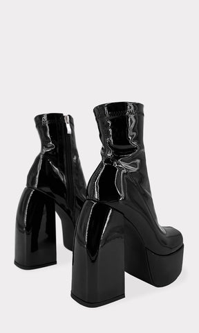 REBEL BOTAS NEGRAS DE CHAROL QUE LLEGAN ARRIBA DEL TOBILLO CON PLATAFORMA DE PUNTERA REDONDA Y TACON CHUNKY PARA MUJER FASHION