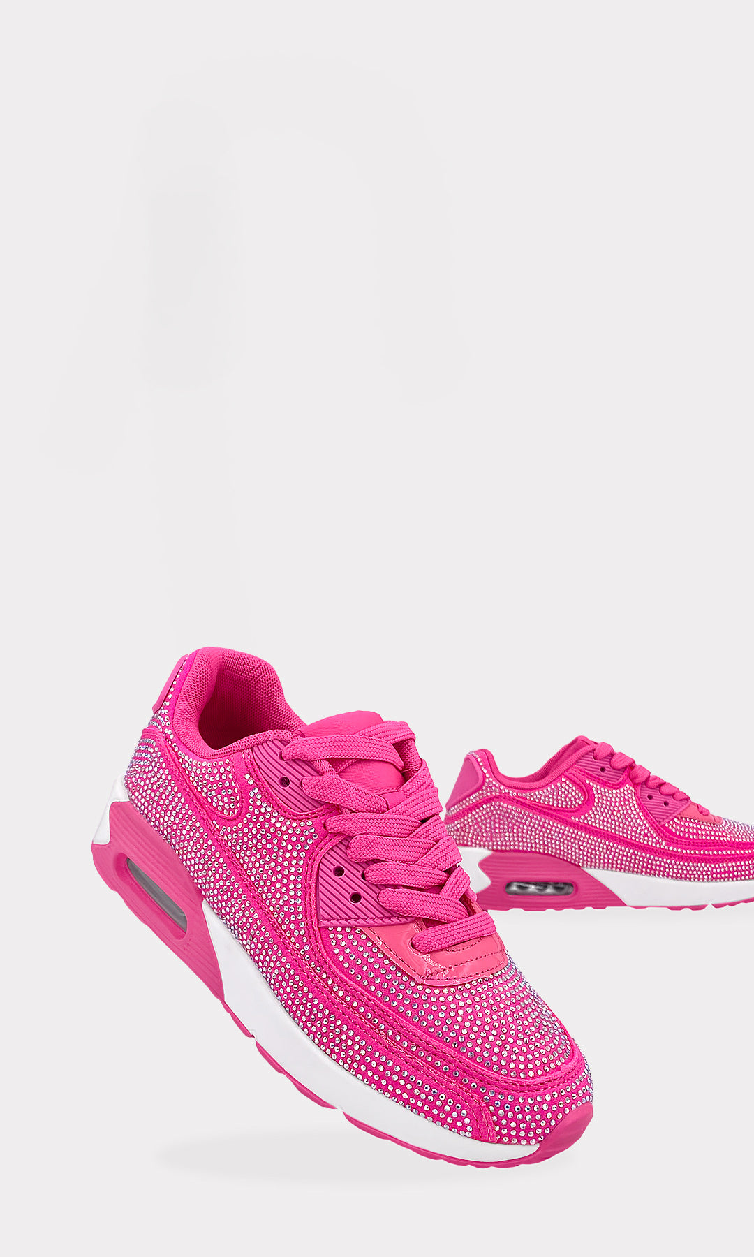 REESES SNEAKERS ROSA NEON MULTITEXTURA CUBIERTOS DE BRILLOS COLOR PLATA CON AGUJETAS CRUZADAS AL FRENTE Y TACON DE 4 CM