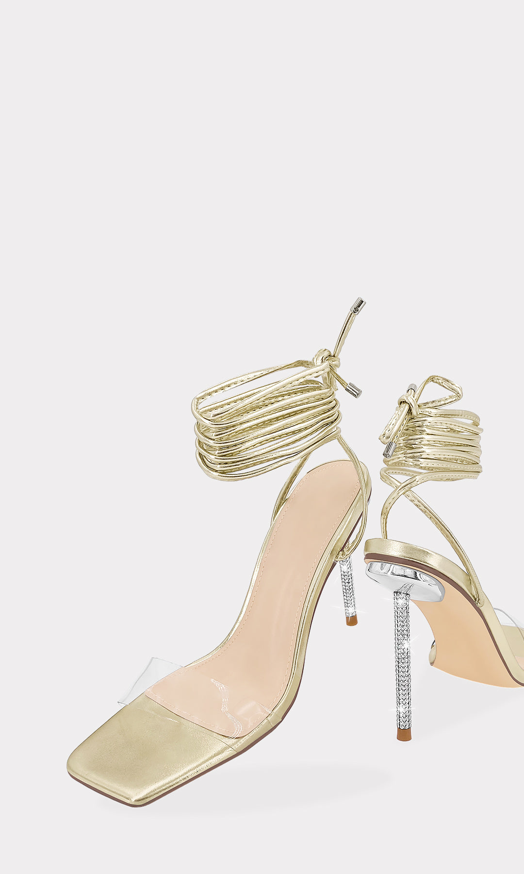 RITHA HEELS DE PUNTA CUADRADA CON STRAP DE CLEAR PVC ARRIBA DE LOS DEDOS Y LACE UP