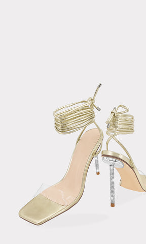 RITHA HEELS DE PUNTA CUADRADA CON STRAP DE CLEAR PVC ARRIBA DE LOS DEDOS Y LACE UP