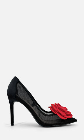 ROSABELLE TACONES ALTOS DE AGUJA PARA MUJER CON DETALLE DE FLOR 3D EN TERMINACION PUNTIAGUDA Y SUELA DELGADA 