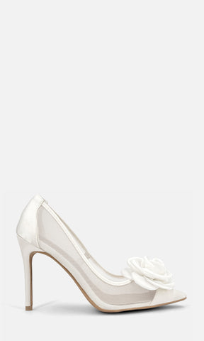 ROSABELLE ZAPATILLAS CERRADAS POINTY CON TACON DE AGUJA PARA USAR CON VESTIDO DE NOVIA Y DETALLE FLORAL 3D CON SUELA DELGADA 
