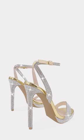 ROXETTE ZAPATILLAS DORADAS DESTALONADAS CON BRILLOS EN PULSERA TOBILLERA AJUSTABLE Y PLATAFORMA DE 1 CM CONFECCINADAS EN CHAROL METALICO PARA CHICA 