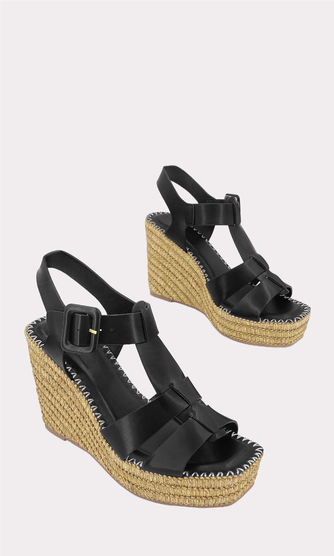 RUBY ZAPATILLAS NEGRAS CON TACON ALTO DE 10.5 CM HECHO EN YUTE CON HEBILLA CUADRADA AJUSTABLE HECHAS EN VINIPIEL PARA LLEVAR A LA PLAYA EN TENDENCIA 