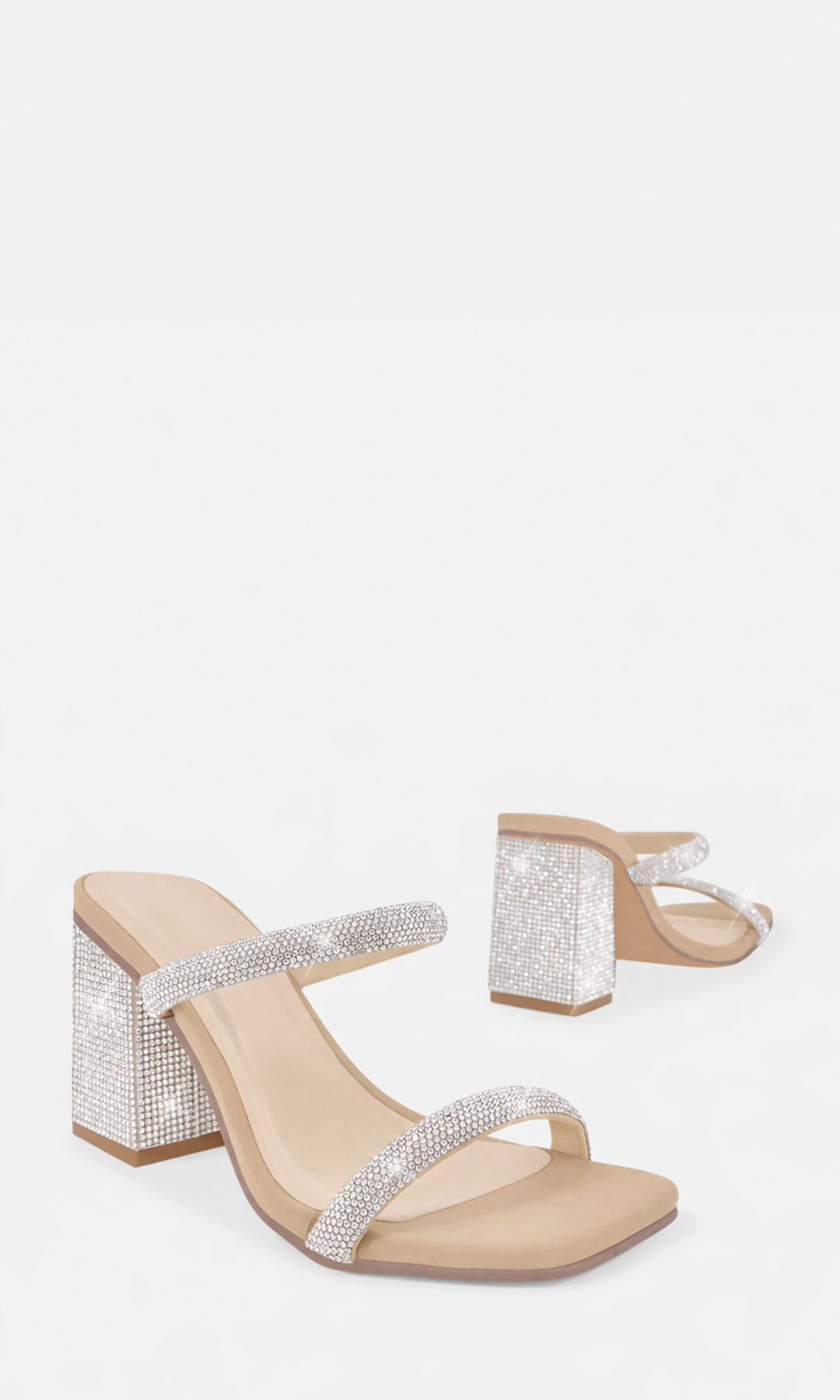 SASHA ZAPATILLAS COLOR NUDE DE CUERO SINTETICO CON STRAPS DE BRILLOS ARRIBA DE LOS DEDOS Y EN EMPEINE CON TACON CUADRADO 