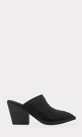 SASKIA ZAPATOS ESCOCESES CON TERMINACION POINTY DE TACON CUADRADO DESTALONADOS Y BRILLOS AL FRENTE PARA USAR CON PANTALON 