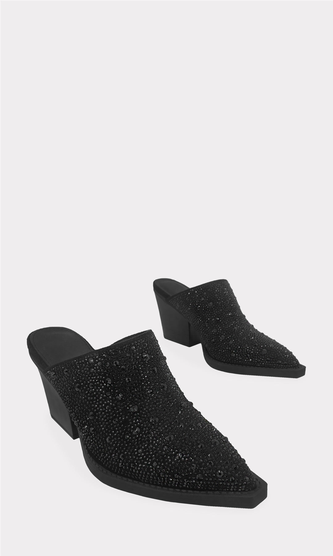 SASKIA ZAPATOS NEGROS DESTALONADOS CON DISEÑO DE METER Y TACON VAQUERO DE 8 CM CONFECCIONADO EN GAMUZA CON BRILLOS AL FRENTE PARA MUJER 