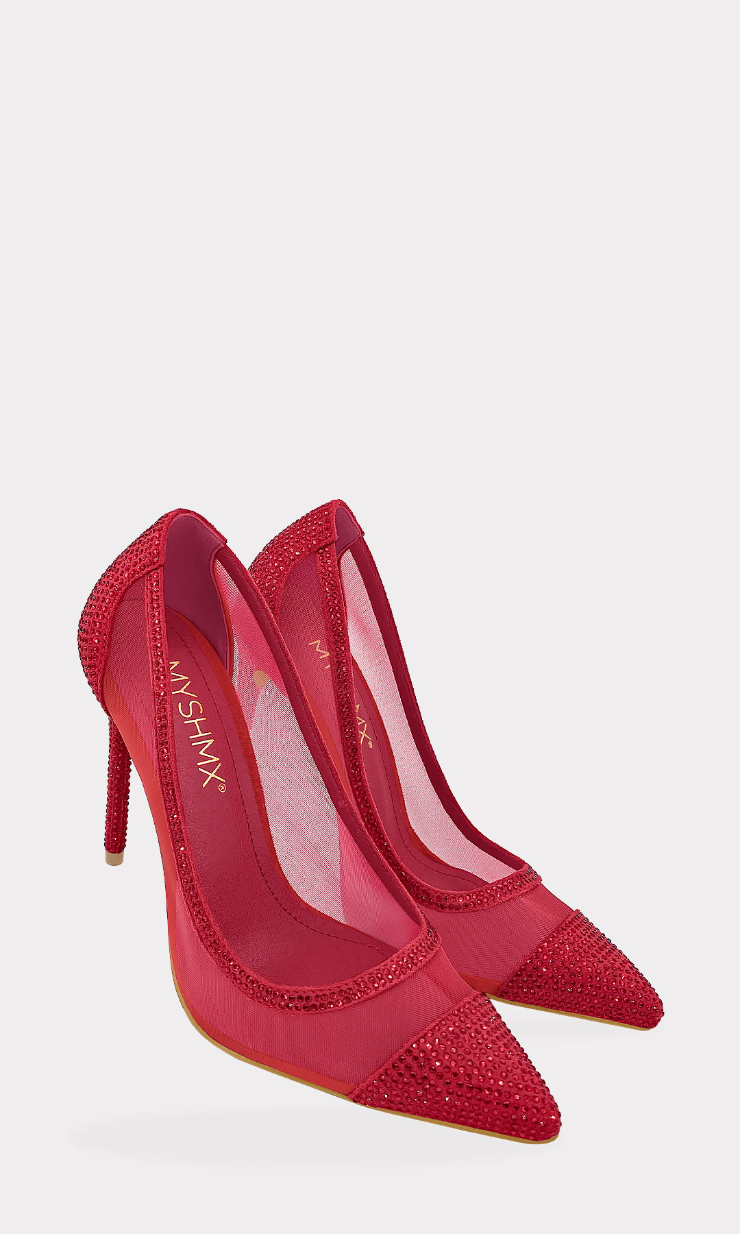 SHADE TACONES ROJOS DE GAMUZA CUBIERTOS DE BRILLOS Y MESH A LOS COSTADOS CON PUNTA CERRADA POINTY PARA MUJER