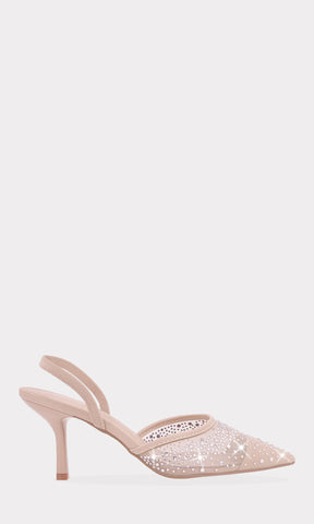 SHADOW SLINGBACK DE TERMINACION POINTY CON CINTA TALONERA DE MUJER FASHION CON BRILLOS AL FRENTE Y TACON BAJITO 