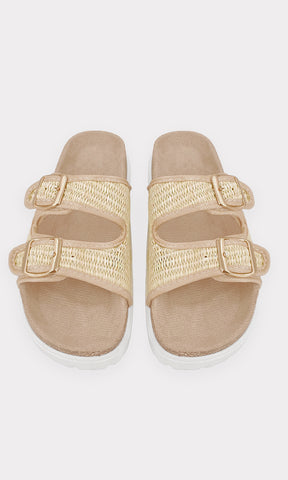 SHARENI CHANCLAS CON DISEÑO DE METER CON DOBLE HEBILLA EN STRAP ARRIBA DEL EMPEINE AJUSTABLE Y TERMINACION ALMENDRADA PARA DAMA