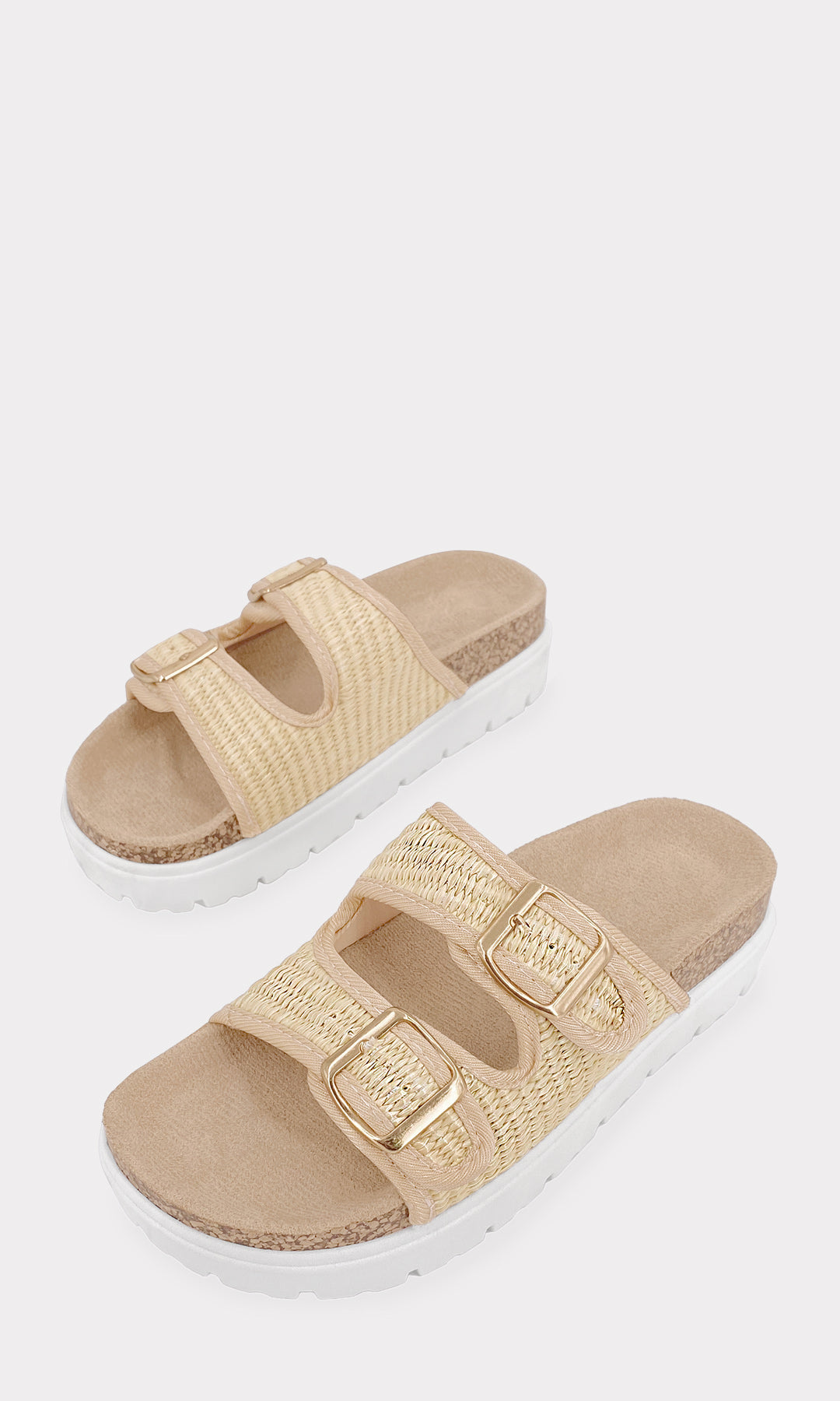 SHARENI SANDALIAS NUDE CON SUELA DENTADA DE 4.5 CM Y DOBLE HEBILLA METALICA EN STRAPS ARRIBA DEL EMPEINE AJUSTABLES CONFECCIONDAS EN YUTE SINTETICO