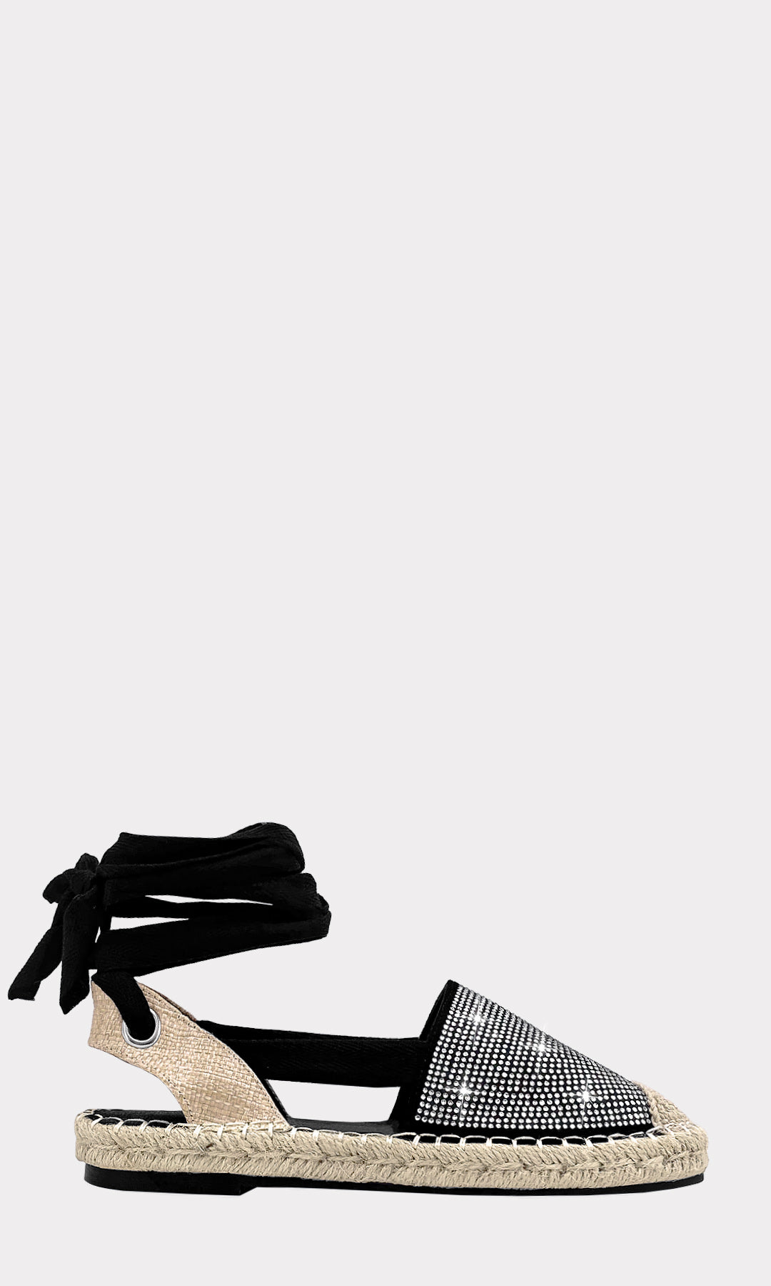 SHERYL ALPARGATAS DE PISO DESTALONADAS CON PUNTA REDONDA LACE-UP DELGADO ALREDEDOR DEL TOBILLO BRILLOS AL FRENTE PARA CHICA