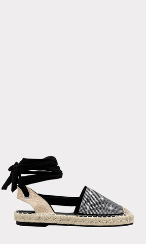 SHERYL ALPARGATAS DE PISO DESTALONADAS CON PUNTA REDONDA LACE-UP DELGADO ALREDEDOR DEL TOBILLO BRILLOS AL FRENTE PARA CHICA