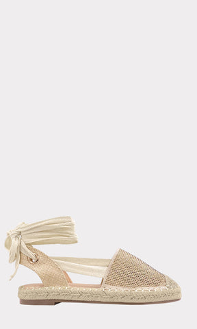 SHERYL ZAPATOS DE PISO DESTALONADOS CON LACE-UP DELGADO AJUSTABLE DE PUNTA REDONDA DETALLE DE BRILLOS PEQUEÑOS AL FRENTE