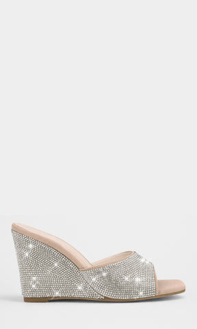 SILVANA TACON WEDGE CON BRILLOS DE STRAP ANCHO ARRIBA DE LOS DEDOS TERMINACION CUADRADA Y DISEÑO DE METER PARA FIESTA DE NOCHE 