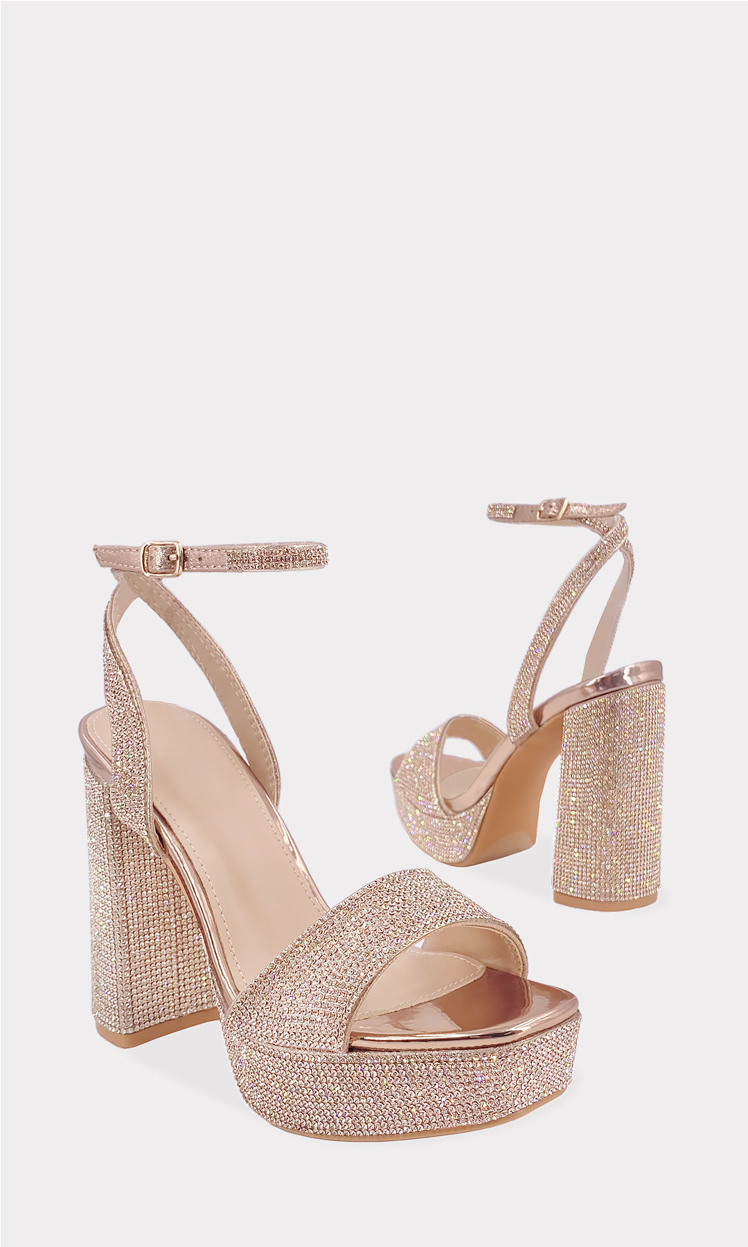 SOANE ZAPATILLAS ORO ROSADO CON PLATAFORMA DE 3 CM CONFECCIONADAS EN BRILLOS Y HEBILLA METALICA EN ANKLET STRAP AJUSTABLE DESTALONADAS DE MUJER 