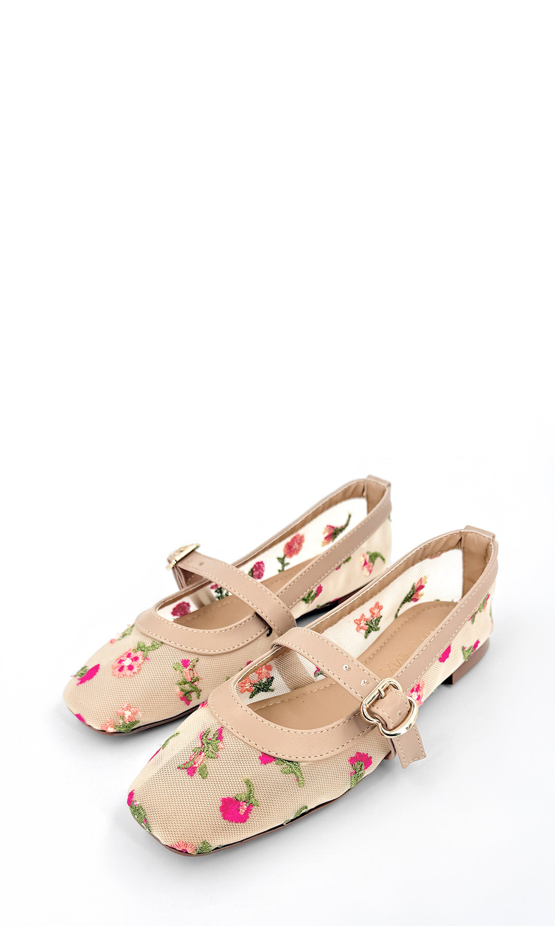 SUGAR BALERINA FLORAL COLOR NUDE DE PUNTA CUADRADA STRAP AJUSTABLE DISEÑO FEMENINO PARA MUJER Y USO DIARIO