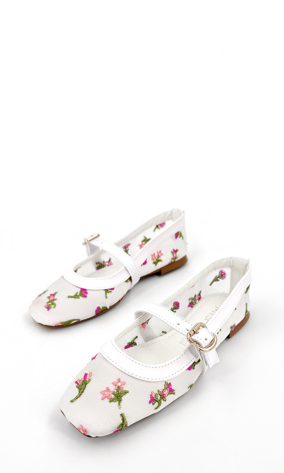 SUGAR ZAPATO TIPO MARY JANE FLORAL BLANCO PUNTA CUADRADA STRAP FRONTAL DISEÑO LIGERO PARA MUJER Y ESTILO FRESCO