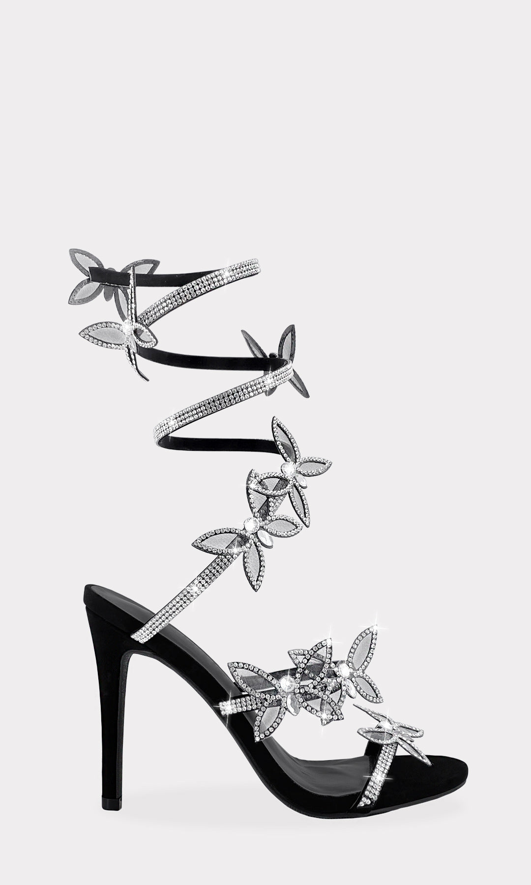 SUGEY ZAPATILLAS ABIERTAS CON MARIPOSAS EN LACE UP RIGIDO EN FORMA DE ESPIRAL CON TACON DELGADO DE AGUJA PARA MUJER