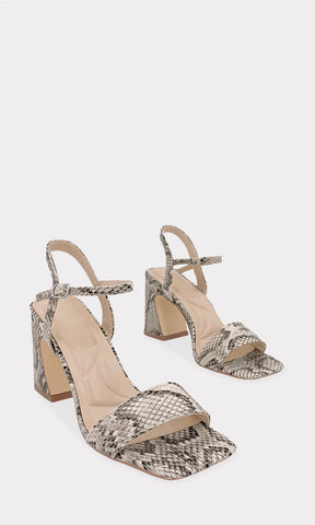 SUNNY SANDALIAS ABIERTAS CON ACABADO DE VINIPIEL SNAKE TEXTURIZADO Y PUNTA CUADRADA PARA MUJER CON TACON GRUESO DE 8 CM