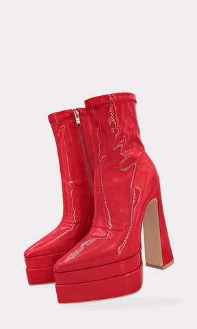 SUPREME FASHION BOOTS DE MATERIAL BRILLOSO CON DOBLE PLATAFORMA Y TACON ACAMPANADO