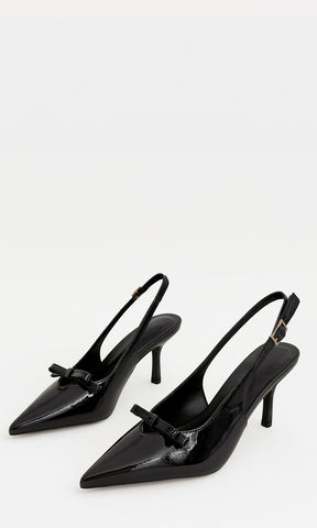 SYLVIA ZAPATILLA SLINGBACK NEGRA DE CHAROL CON PUNTA AFILADA Y TACÓN DELGADO 7.5 CM ESTILO ELEGANTE PARA MUJER