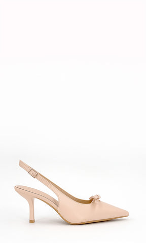 SYLVIA ZAPATILLAS SLINGBACK CON MOÑO EN TERMINACION POINTY Y TACON DELGADO KITTEN PARA USAR CON VESTIDOS