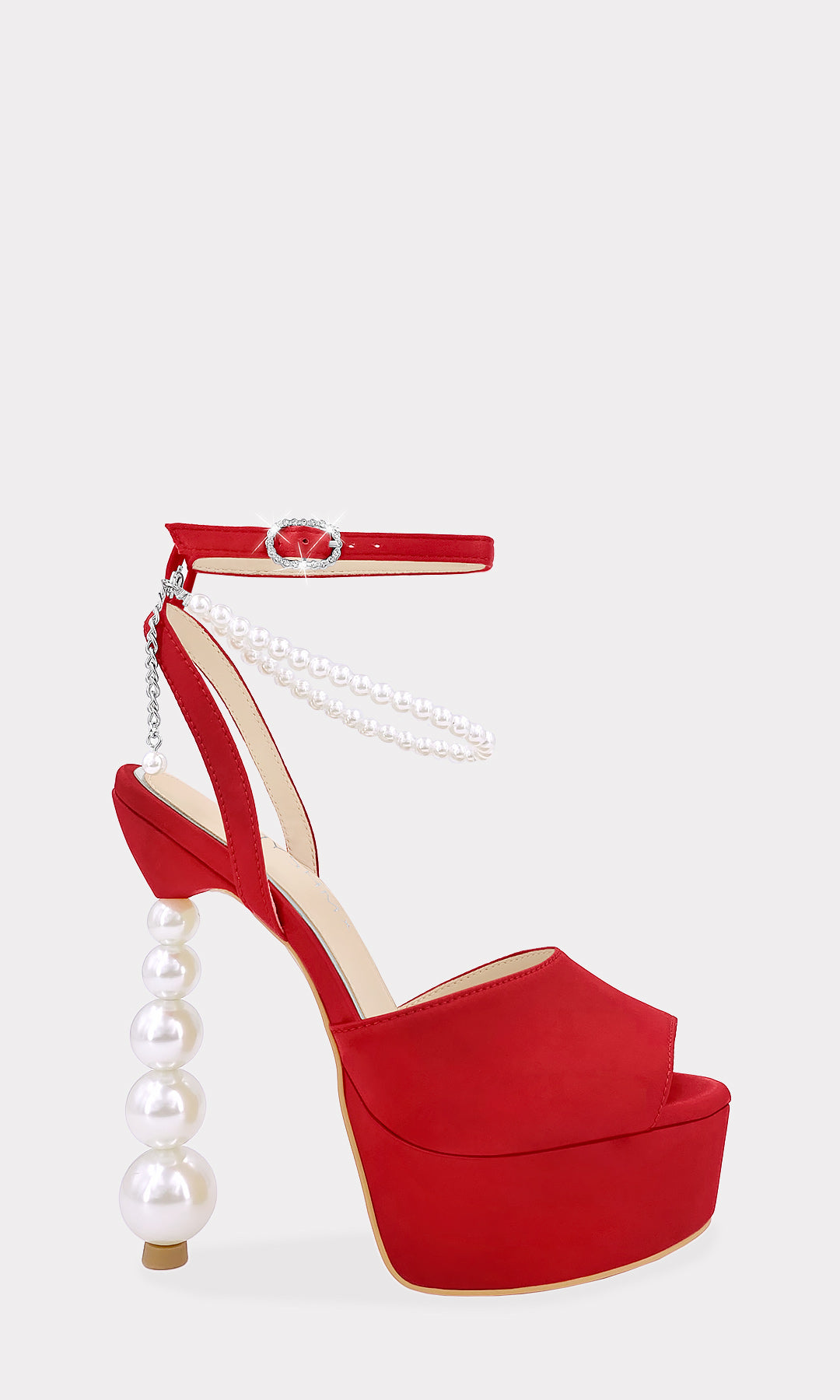 SYMPHONY HEELS DE SATIN COLOR ROJO CON PLATAFORMA REDONDA DE 4 CM Y PUNTA PEEP TOE PARA DAMA