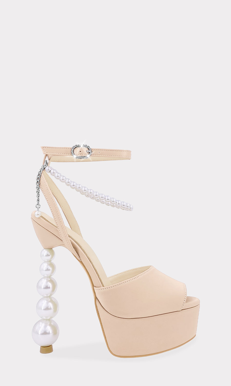 SYMPHONY TACONES DE SATIN NUDE CON PERLAS Y PLATAFORMA REDONDA PARA COMBINAR CON FALDAS TABLEADAS EN FIESTAS DE SALON