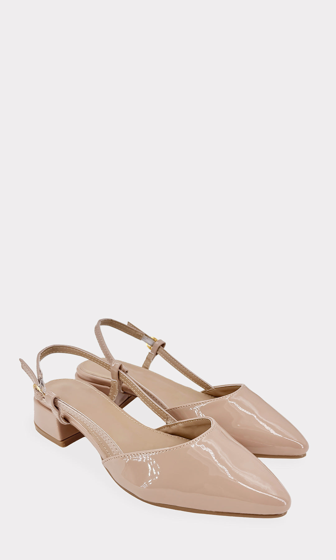 THALIA ZAPATILLAS NUDE DE CHAROL SLINGBACK CON PUNTA CERRADA POINTY Y TACON BAJO DE 3.5 CM CON TALON DESCUBIERTO PARA MUJER FASHION