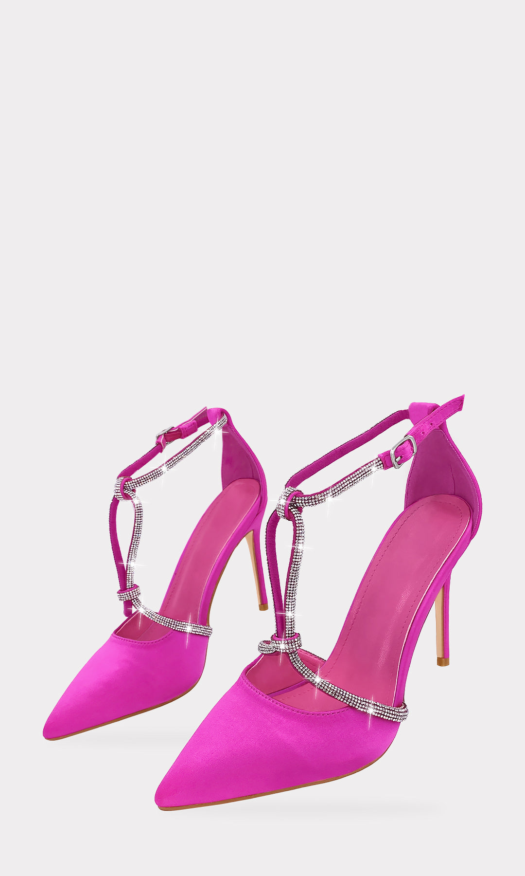 TROPIC HEELS DE SATIN COLOR ROSA CON BRILLOS EN STRAPS DE EMPEINE Y PUNTA CERRADA