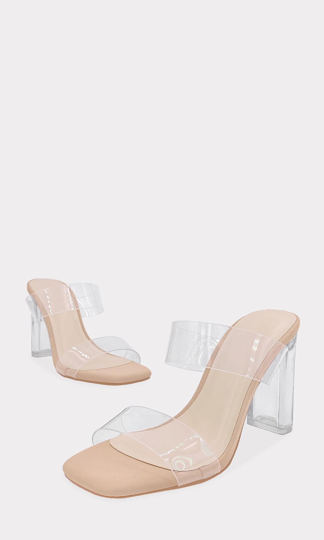 TULIP SANDALIAS NUDE CON TACON TRANSPARENTE DE 9 CM DE DOBLE STRAPS DE MICA TRANSPARENTE AL FRENTE TERMINACION CUADRADA CONFECCIONADAS EN NUBOCK 