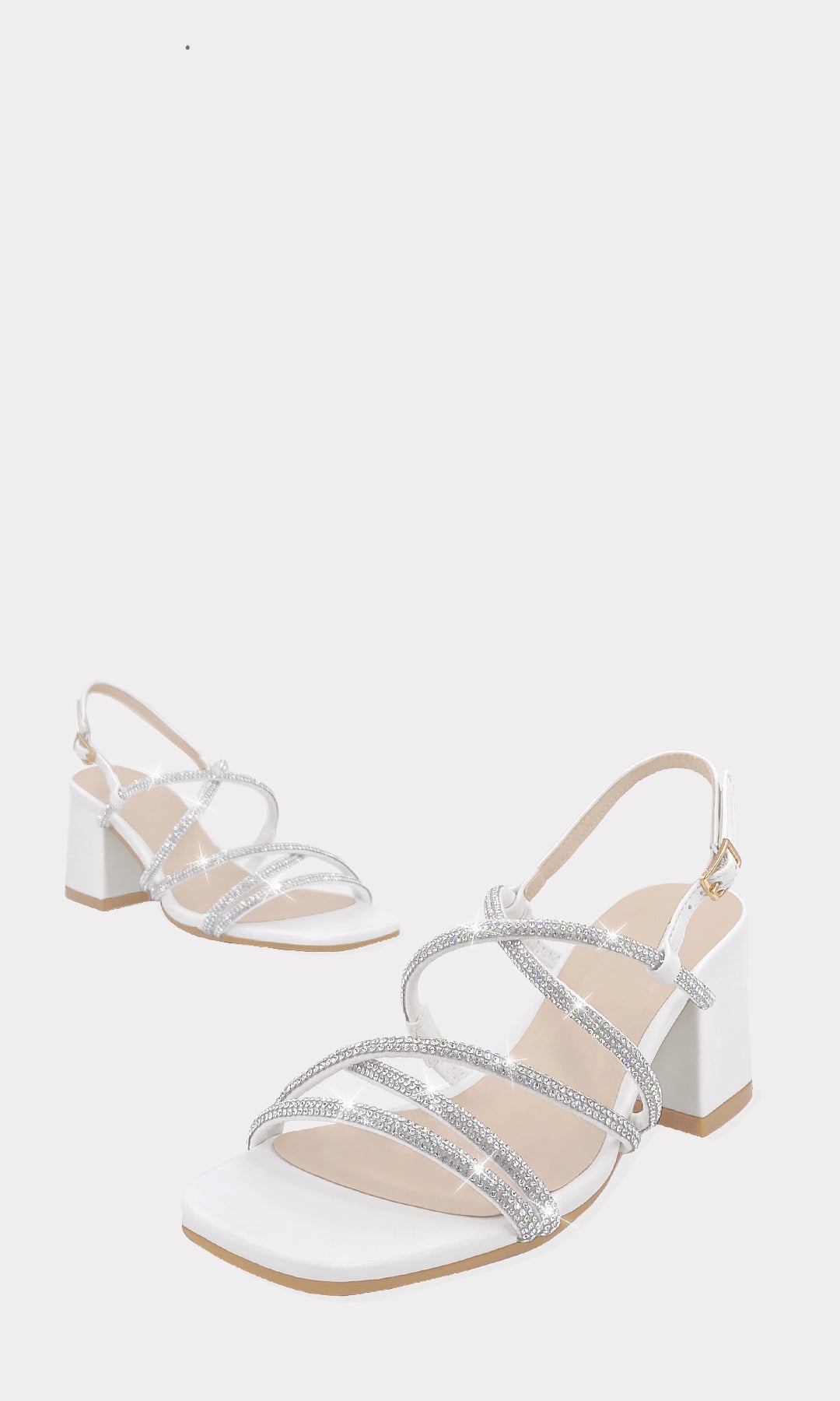 VALENTINA SANDALIAS BLANCAS CONFECCIONADAS CON VINIPIEL DE TRES STRAPS CON BRILLOS CRUZADOS AL FRENTE Y TACON KITTEN DE 6 CM EN TENDENCIA MUJER 