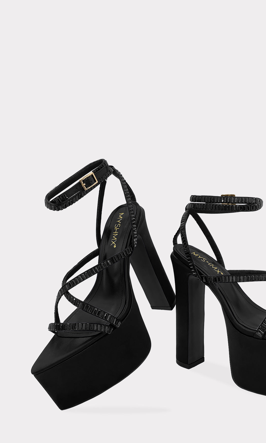 VENOM SANDALIAS DE MAXI PLATAFORMA CON TERMINACION POINTY Y PEDRERIA EN STRAP DELGADO ARRIBA DE LOS DEDOS PARA MUJER