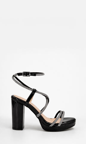 VOGUE ZAPATILLAS ZAPATILLAS ALTAS PARA MUJER DE TACON CUADRADO CON DOS STRAPS DELGADOS ARRIBA DE LOS DEDOS