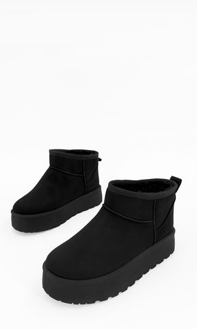 WINTER BOTÍN NEGRO DE GAMUZA CON SUELA PLATAFORMA 4.5 CM ESTILO INVERNAL CÓMODO PARA USO DIARIO