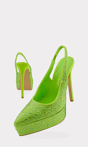 ZARA TACONES VERDES DE SATIN CON TERMINACION POINTY PARA MUJER FORRADOS DE BRILLOS DEL MISMO TONO Y STRAP TALONERO  