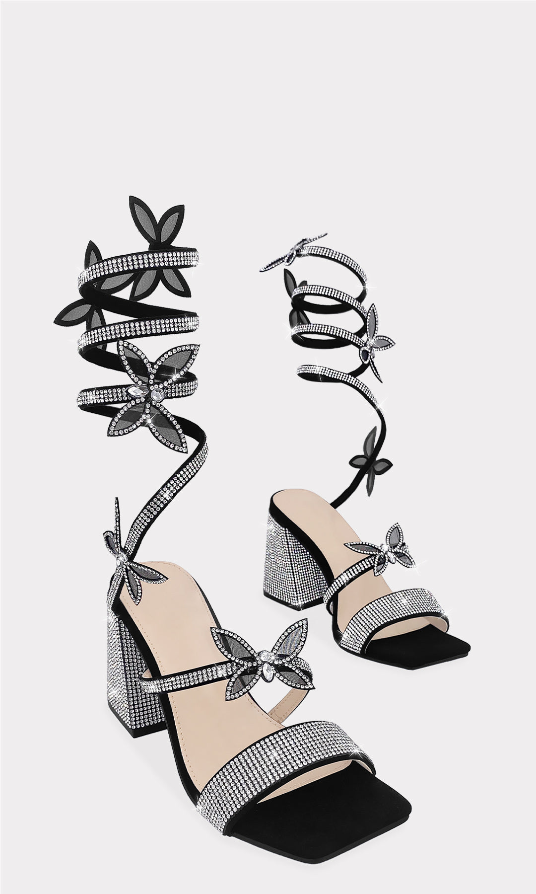 ZURI ZAPATILLAS DESTALONADAS NEGRAS CON BRILLOS PLATEADOS EN ESPIRAL HECHAS EN NUBOKC CON DETALLES DE MARIPOSAS CONFECCIONADAS EN MESH PARA MUJER 