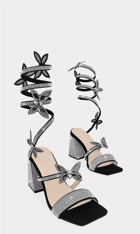 ZURI ZAPATILLAS DESTALONADAS NEGRAS CON BRILLOS PLATEADOS EN ESPIRAL HECHAS EN NUBOKC CON DETALLES DE MARIPOSAS CONFECCIONADAS EN MESH PARA MUJER 