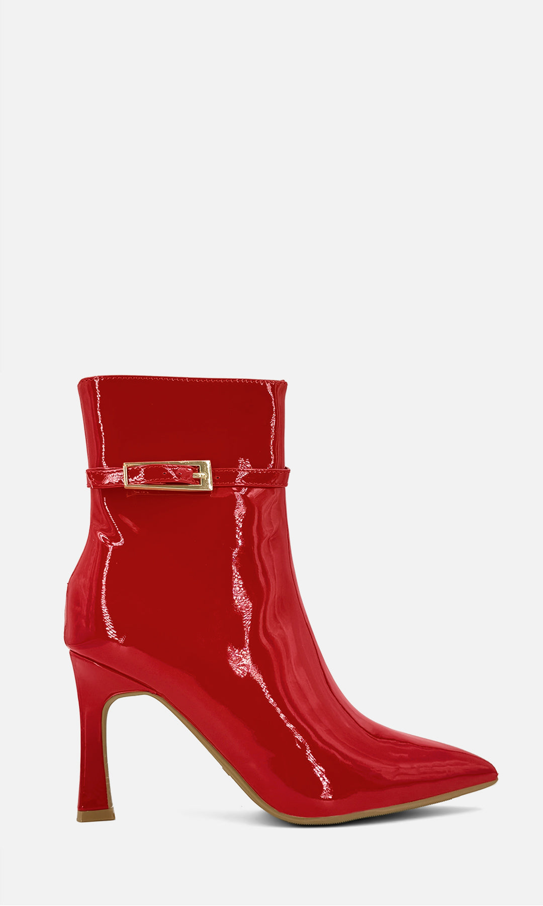 Botín LAVISH ROJO de charol con punta fina, hebilla metálica y tacón de 9 cm, vista lateral