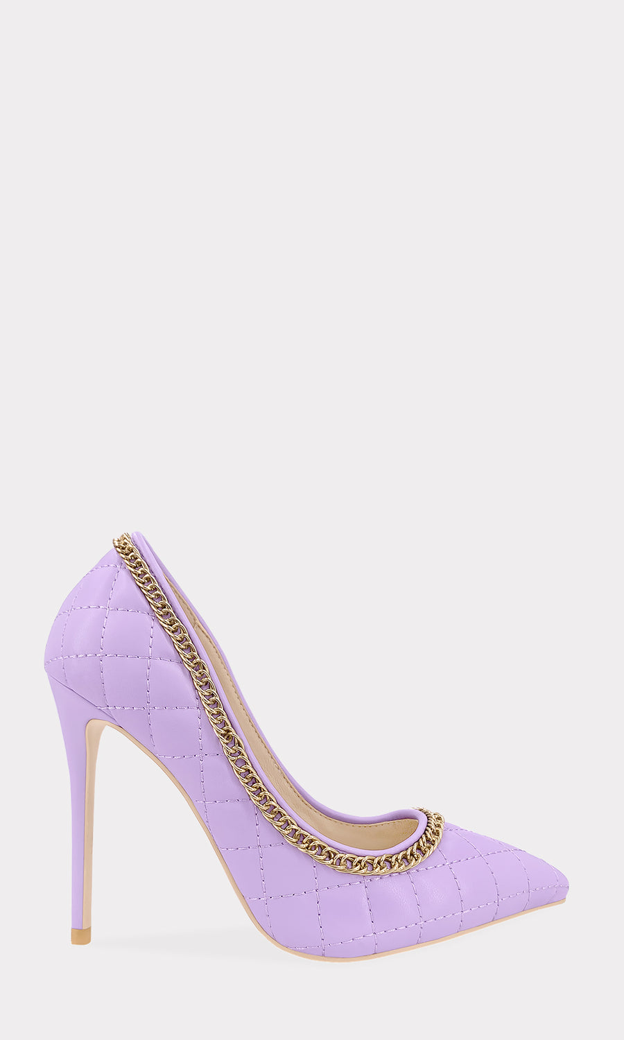 ADORE HEELS DE MODA LILAS CON CADENA PARA COMBINAR CON PANTALONES ACAMPANDOS CON PRINT DE CEBRA