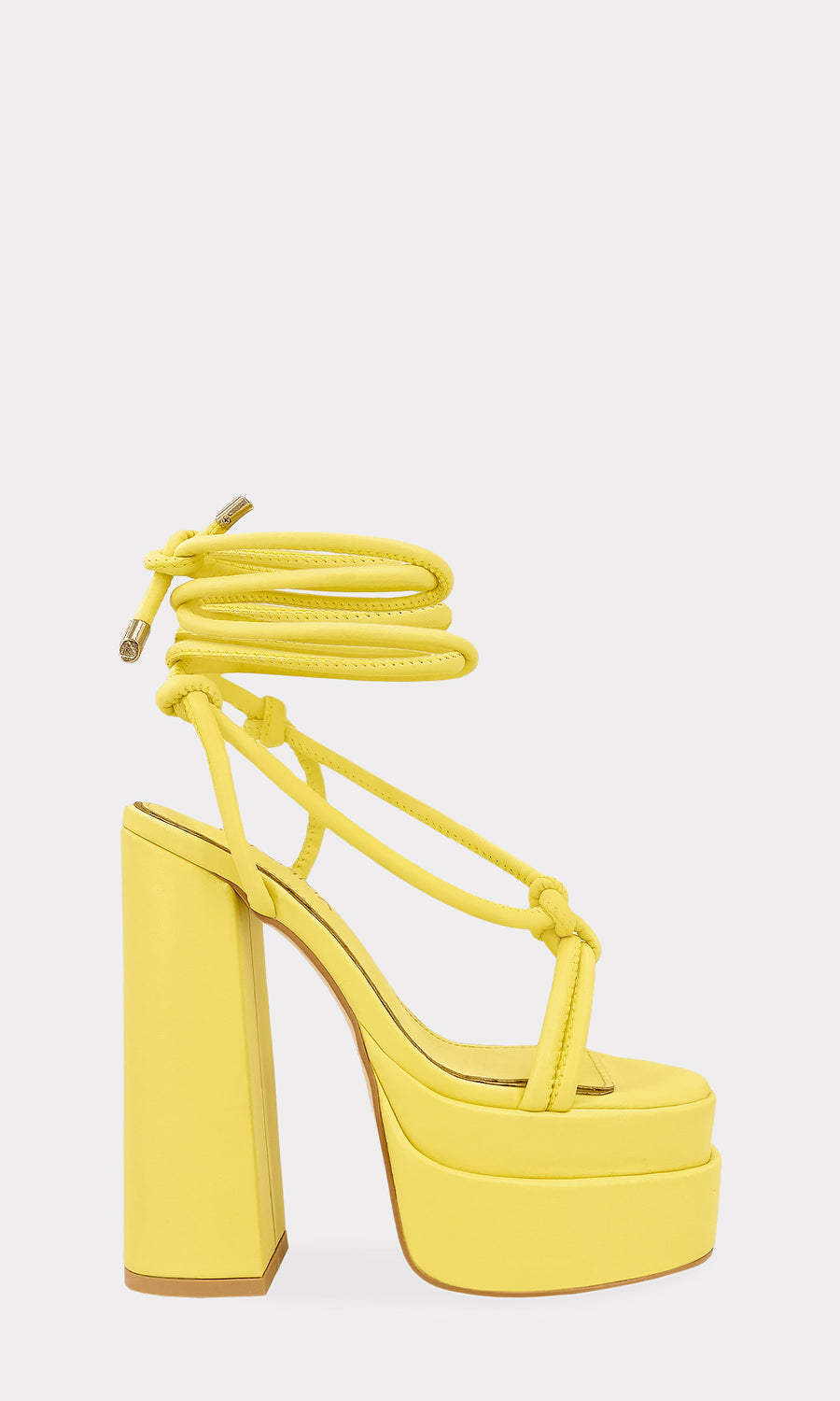 AFFIRM HEELS DE VINIPIEL COLOR AMARILLO CON DOBLE PLATAFORMA Y PUNTA ABIERTA PARA COMBINAR JEANS RASGADOS EN UN FASHION LOOK