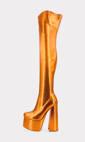 ALLOY OVER THE KNEE BOOTS DE VINIPIEL METALICO COLOR NARANJA Y PLATAFORMA GRUESA