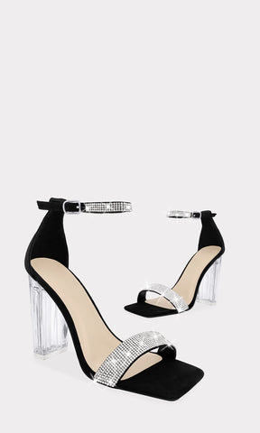 ART ZAPATOS DE FIESTA NEGROS CON TACON ANCHO TRANSPARENTE Y PUNTA CUADRADA CON STRAP TOBILLERO
