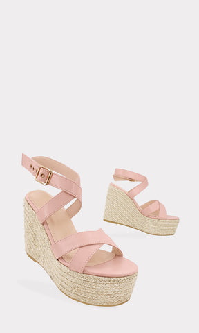 ATENAS SANDALIAS DE VINIPIEL COLOR ROSA CON TACON DE PUENTE DE 11 CM Y HEBILLA DORADA EN ANKLE STRAP