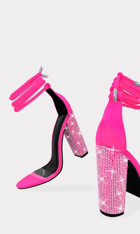 BADGIRL HEELS DE LICRA ROSA NEON CON BRILLOS TORNASOL EN TACON GRUESO PARA USAR EN ANTROS 