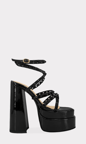 DOLCE ZAPATILLAS DE CHAROL NEGRO CON DOBLE PLATAFORMA CUADRADA Y ESTOPEROLES AL TONO