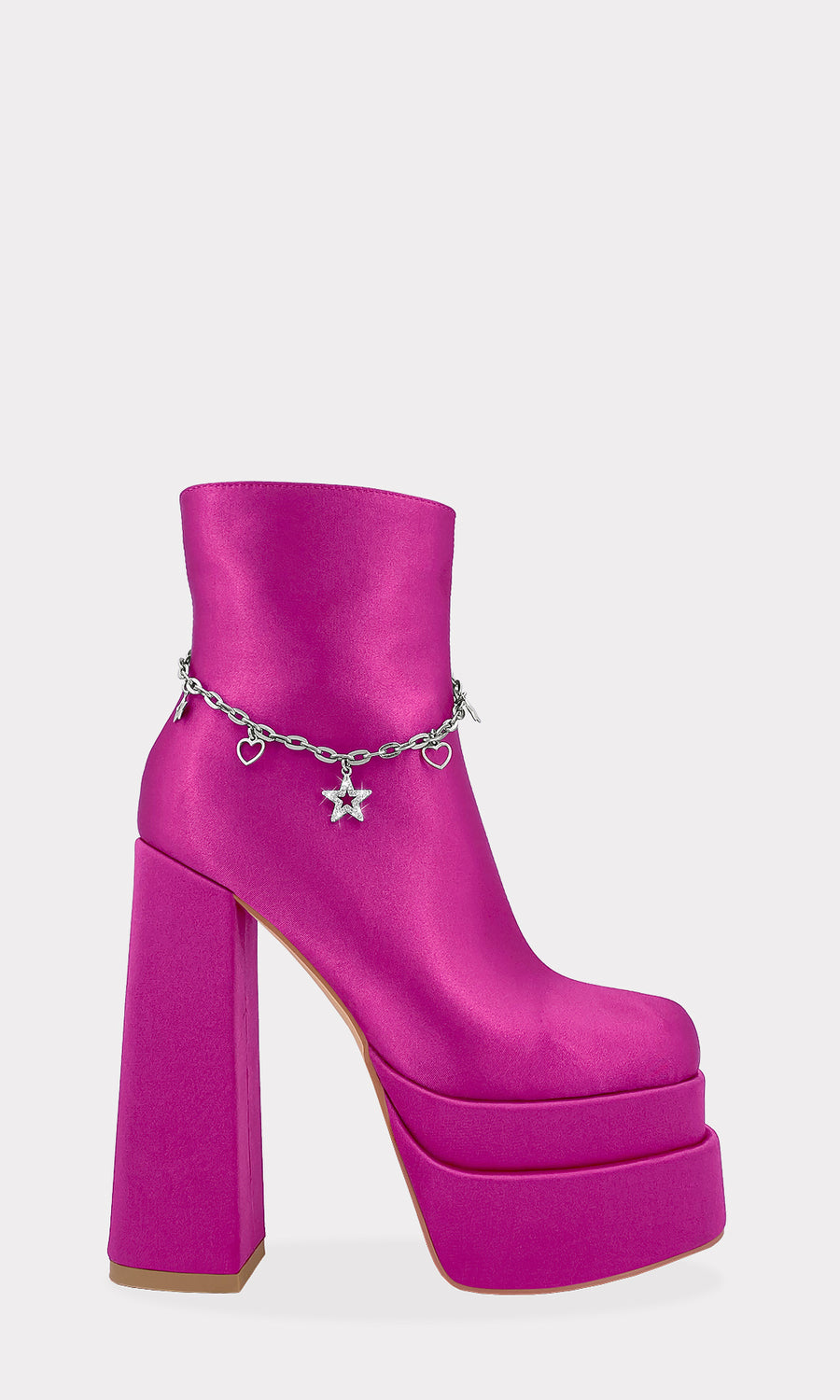 FAME BOTAS DE SATIN ROSA CON DOBLE PLATAFORMA PARA USAR CON MINI FALDAS DE CUADROS EN LOOKS PREPPY