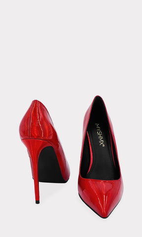 FLARE ZAPATILLAS DE CHAROL ROJO CON EFECTO HOLOGRAFICO Y TACON DE AGUJA PARA LUCIR SEXY